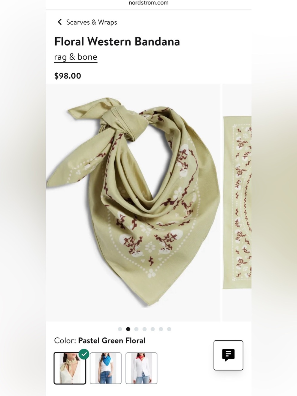 NWT Rag & Bone Western Bandana in Pastern Green Floral